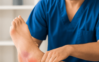 Fisioterapia como pilar clave en el abordaje de la inestabilidad crónica de tobillo más allá del esguince repetido imagen realista de esguince de tobillo en una clinica fisioterapia con un fisioterapeuta dando masaje en primer plano